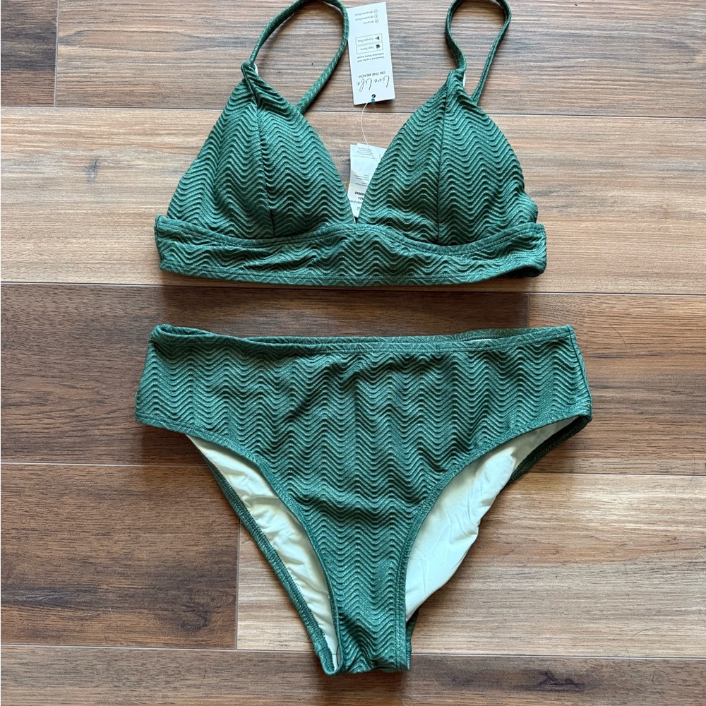 Cupshe Green Textured Triangle Bikini Set